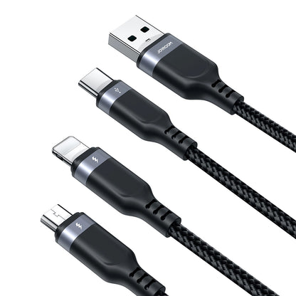 USB-A - Lightning / microUSB / USB-C Charging Cable Joyroom S-A18 3in1, 18W, 0.3m, Black 