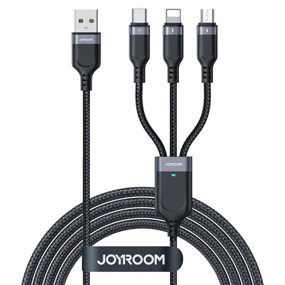 USB-A - Lightning / microUSB / USB-C Charging Cable Joyroom S-A18 3in1, 18W, 0.3m, Black 